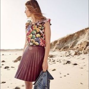 NWT J.crew faux-leather maroon pleated mink skirt